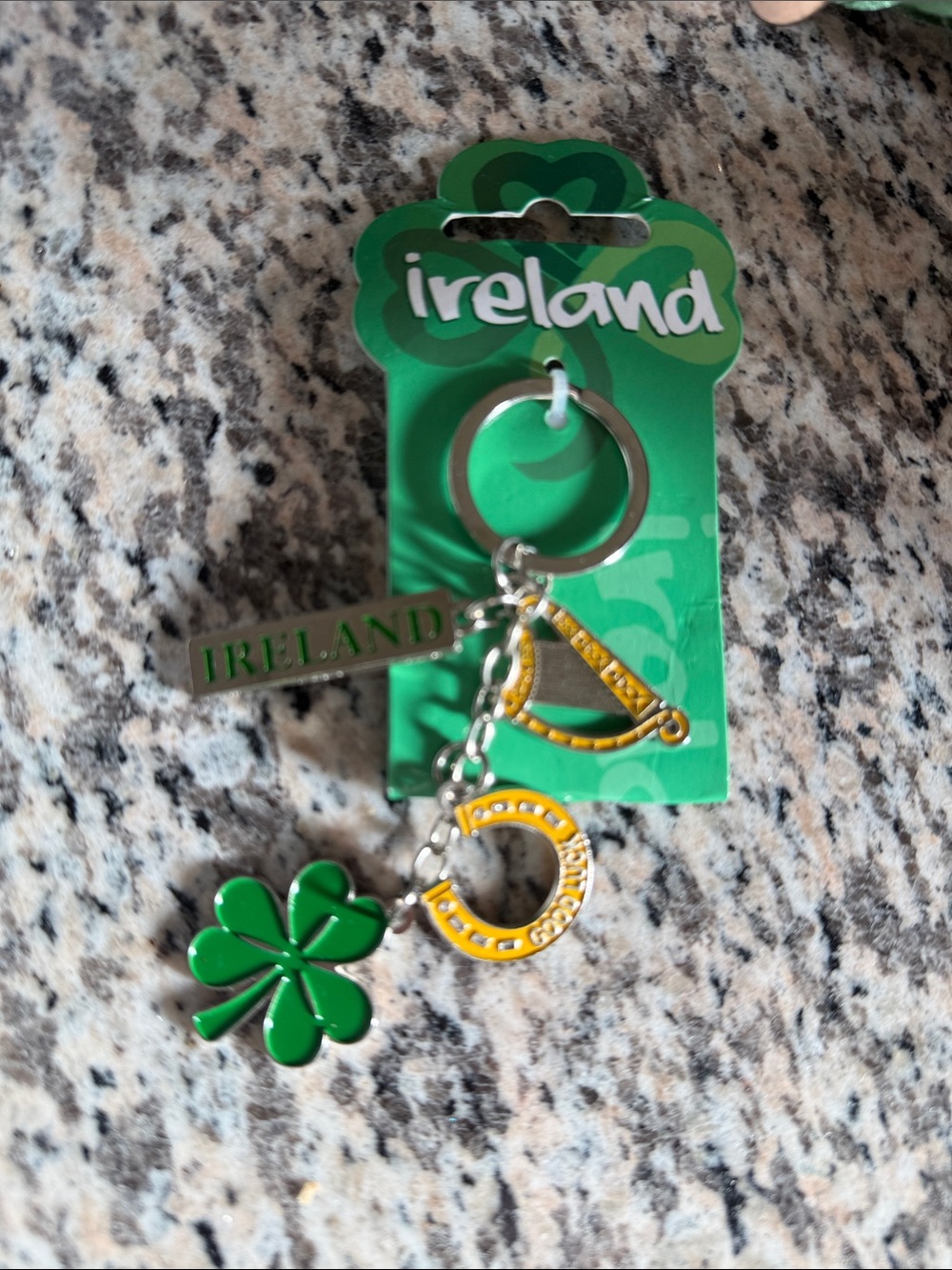 Ireland Shamrock Keychain - Green and Gold Lucky Charm